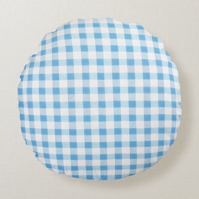 Baby Blue Gingham Round Cushion (Front)