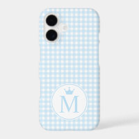 Baby Blue Gingham with Blue Crown Monogram.