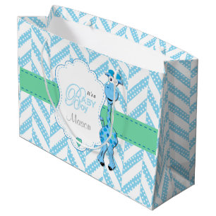 Baby Blue Giraffe Baby Shower 2 Large Gift Bag