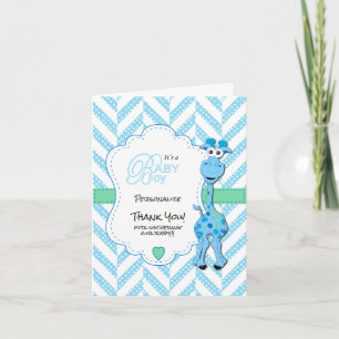 Baby Blue Giraffe Baby Shower   Thank You Card