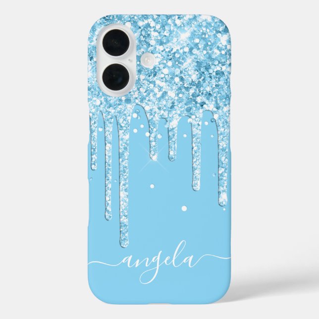 Baby Blue Glitter Drips Glam Signature Case-Mate iPhone Case (Back)
