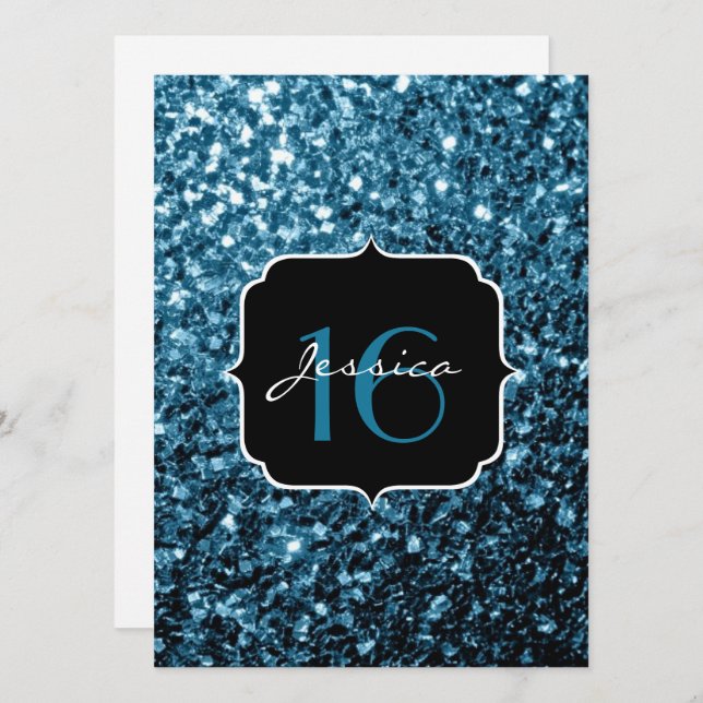 Baby blue glitter sparkles Sweet 16 Invitation (Front/Back)