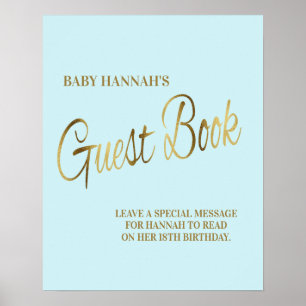Baby Blue Gold Baby Shower Guestbook Poster