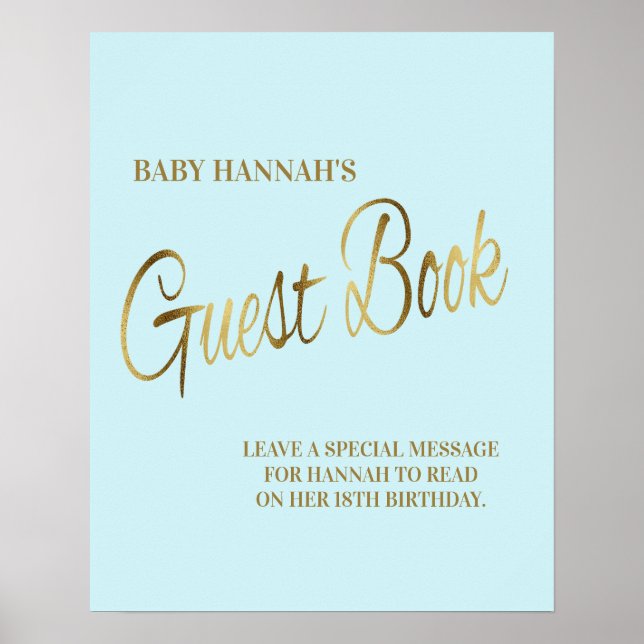 Baby Blue Gold Baby Shower Guestbook Poster (Front)