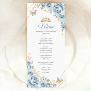 Baby Blue Gold Floral Quinceanera Menu