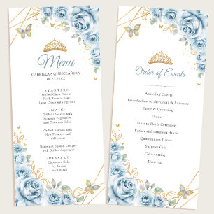 Baby Blue Gold Floral Quinceanera Program Menu