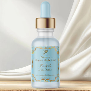 Baby Blue gold foil damask dropper bottle label