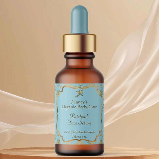 Baby Blue gold foil damask dropper bottle label (Creator Uploaded)