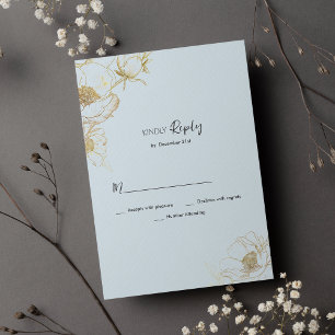 Baby blue gold glitter peony floral RSVP Invitation