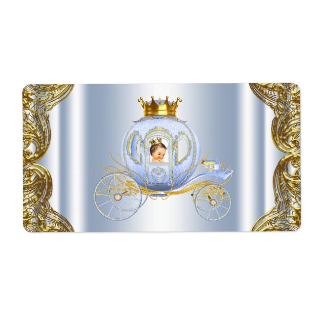 Baby Blue Gold Prince Baby Shower Water Bottle (Front)