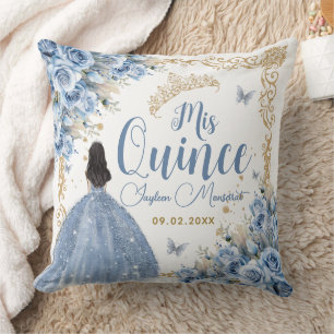 Baby Blue Gold Quinceanera Princess Butterfly Cushion