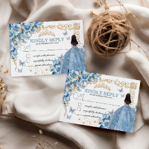 Baby Blue Gold Quinceañera Princess Butterfly