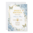 Baby Blue Gold Sweet 16 Butterfly Geometric Frame