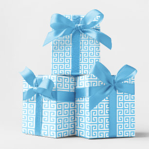 Baby Blue Greek Key Wrapping Paper Sheet