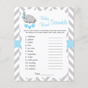 Baby Blue & Grey Elephant Baby Shower - Scramble Flyer