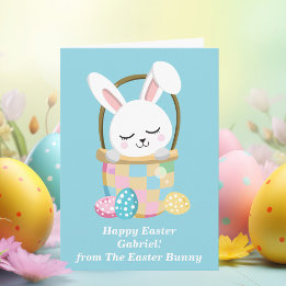 Baby Blue Happy Easter Bunny Cute Customisable Card