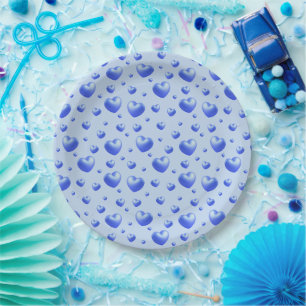 Baby Blue Hearts Paper Plate