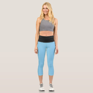 Baby Blue High Black Waisted Yoga Capris