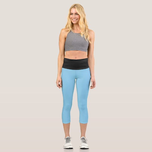 Baby Blue High Black Waisted Yoga Capris (Front)