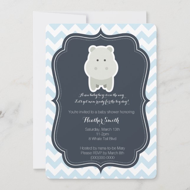 Baby Blue Hippo Invitation (Front)