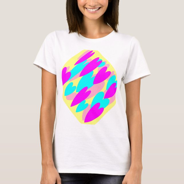 Baby blue hot pink mellow pale yellow T-Shirt (Front)