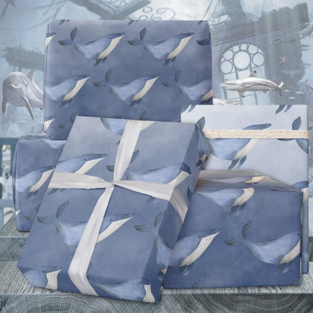 Baby Blue Humpback Whales Under The Deep Blue Sea Wrapping Paper (Baby Blue Humpback Whales Under The Deep Blue Sea Kids & Adults Gift Wrapping Paper Rolls)