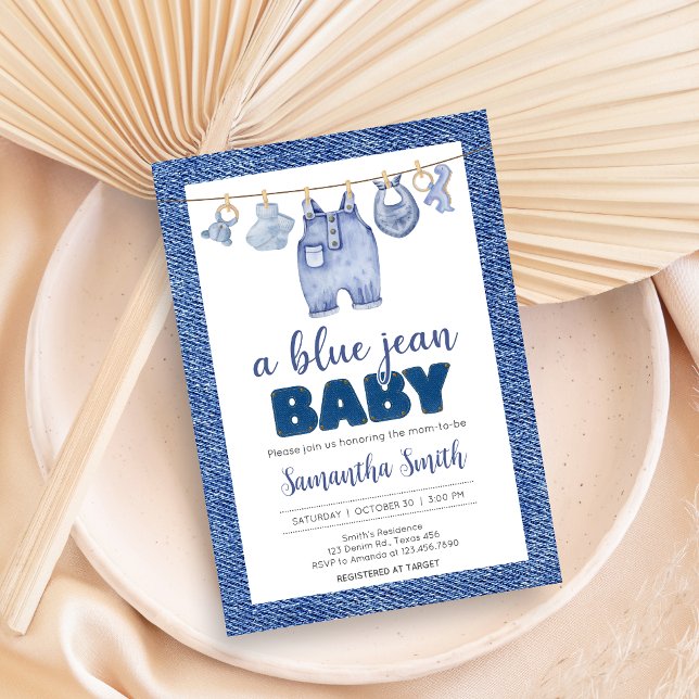Baby Blue Jean Baby Shower  Invitation (Blue Jean Denim Baby Shower Invitation)