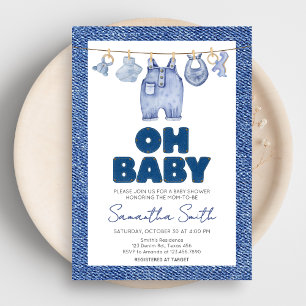 Baby Blue Jean Denim Baby Shower  Invitation