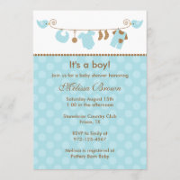 Baby Blue Laundry Line Baby Shower Invitations