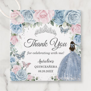 Baby Blue Light Pink Floral Princess Quinceañera Favour Tags