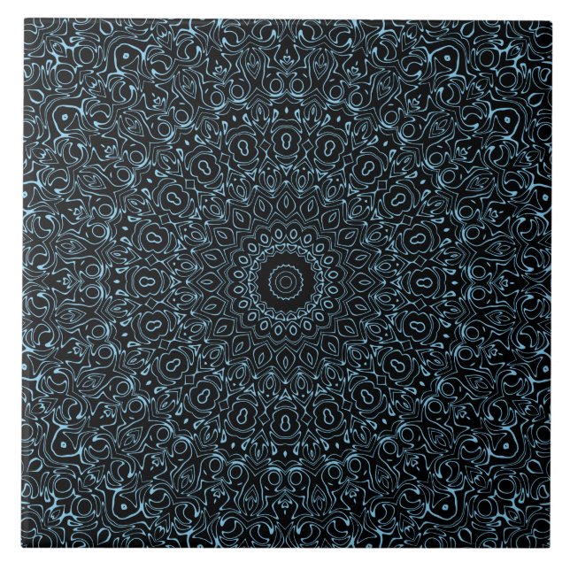 Baby Blue Mandala with Delicate Symmetry Ceramic Tile (Front)