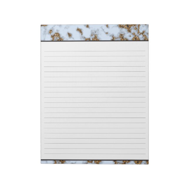 Baby Blue Marble with Gold Inlay Lined 8.5x11 Notepad (Rotated)