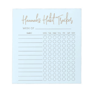 Baby Blue Minimal Text Script Weekly Habit Tracker Notepad