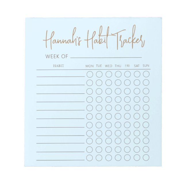 Baby Blue Minimal Text Script Weekly Habit Tracker Notepad (Front)