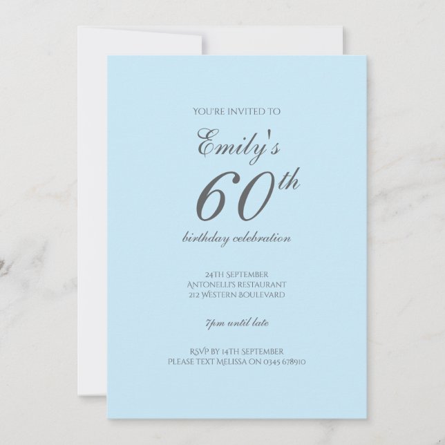 Baby Blue Minimalist 60th Birthday Invitation (Front)