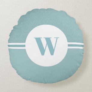 Baby blue modern stripes custom monogram nursery round cushion