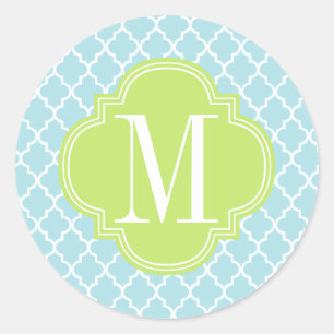 Baby Blue Moroccan Tiles Lattice Personalised Classic Round Sticker