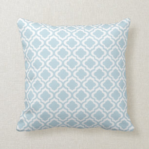 Baby Blue Moroccan Trellis Quatrefoil Clover Cushion
