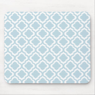 Baby Blue Moroccan Trellis Quatrefoil Clover Mouse Pad