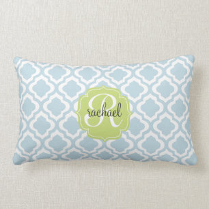 Baby Blue Moroccan Trellis Quatrefoil Personalised Lumbar Cushion