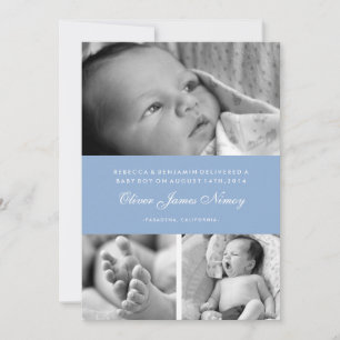Baby Blue Multiple Photo Birth Announcement