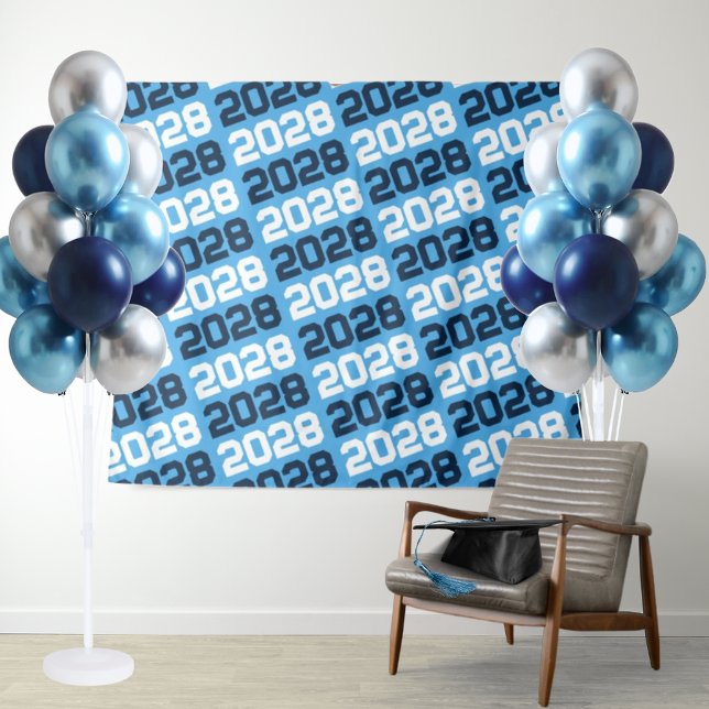 Baby Blue Navy ANY Class Year Graduation Backdrop Tapestry (Hanging Graduation Repeating Class of ANY Year Backdrop in Baby Blue and Navy Blue)