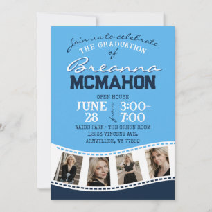 Baby Blue & Navy Filmstrip 5 Photo Graduation Invitation