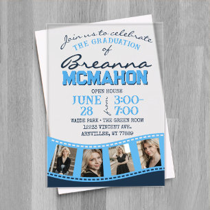 Baby Blue & Navy Filmstrip Graduation Frosted Acrylic Invitations