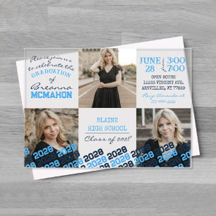 Baby Blue & Navy Graduation 3 Photo Frosted  Acrylic Invitations