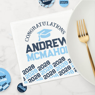 Baby Blue Navy Personalized Graduation Party Paper Napkin