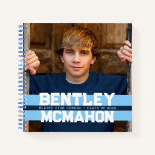 Baby Blue & Navy Photo Graduation Guestbook Notebook