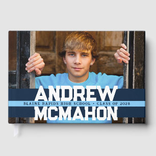 Baby Blue & Navy Photo Graduation Personalised Guest Book