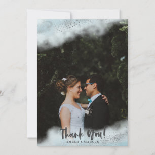 Baby Blue Ombre Silver Wedding Thank You Card