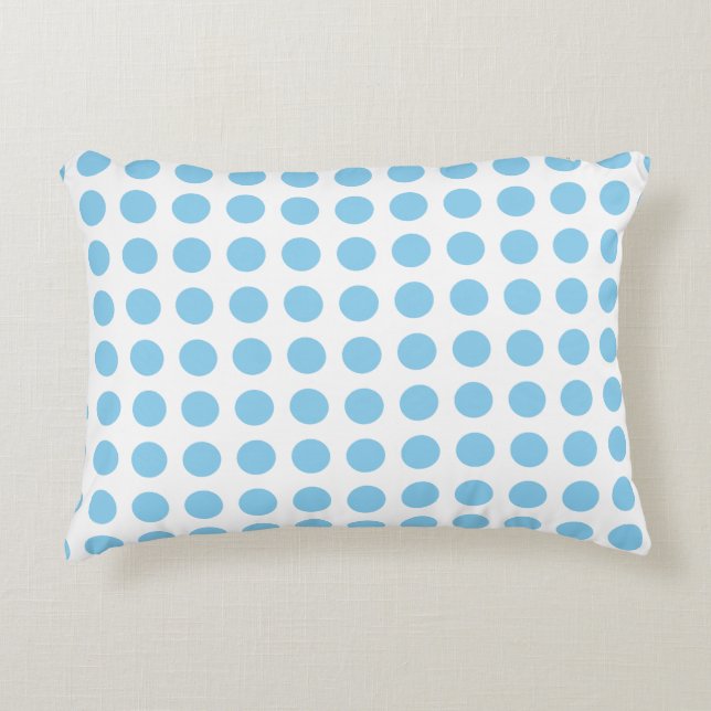 Baby Blue on White Large Horizontal Polka Dots Decorative Cushion (Front)